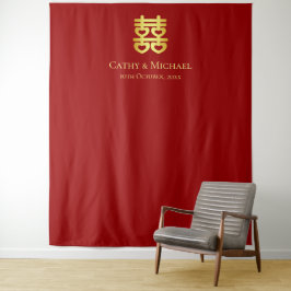 Tapete De Parede Coração de casamento chinês vermelho dupla felicid