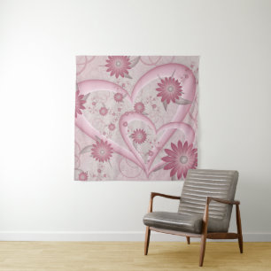 Tapete De Parede Corações Abstratos Rosa & Flores Amor Arte Fractal