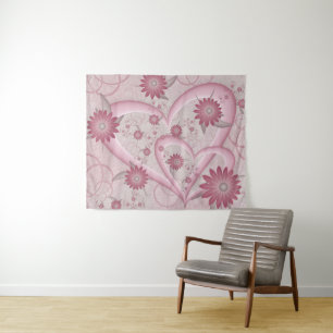 Tapete De Parede Corações Abstratos Rosa & Flores Amor Arte Fractal
