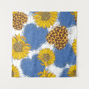 Tapete De Parede Corações de Denim feitos de tecido com bordas rasg