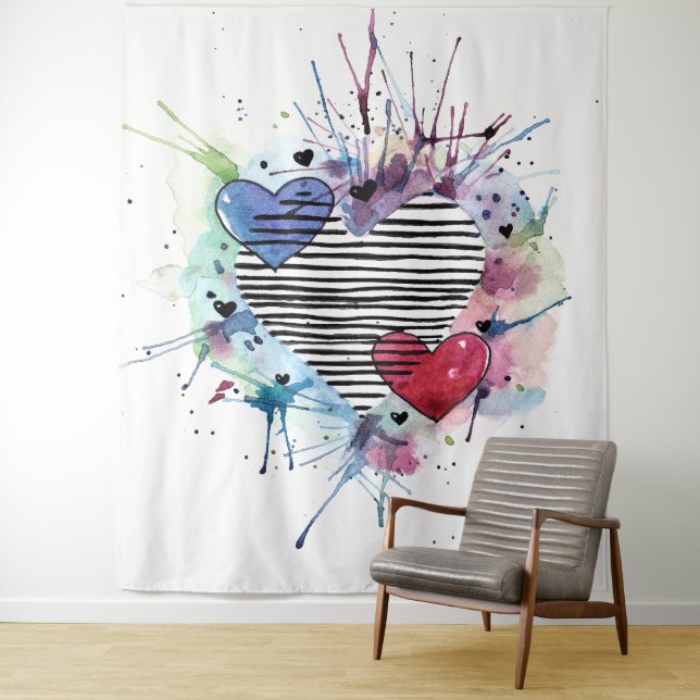 Tapete De Parede Corações E Lavações Em Aquarela (In Situ)