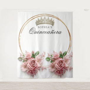 Tapete De Parede Coroa de Rosa Rosa Quinceañera Decoração de Aniver