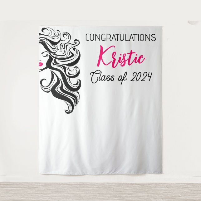 Tapete De Parede Coroa Festa de formatura do Cabelo Rosa Preto-Chic (Frente)