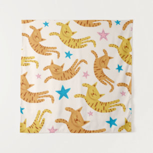 Tapete De Parede Corpo sem costura de gatos bonitos com estrelas de