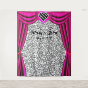 Tapete De Parede Cortina Cor-de-rosa com brilho prateado preto e br