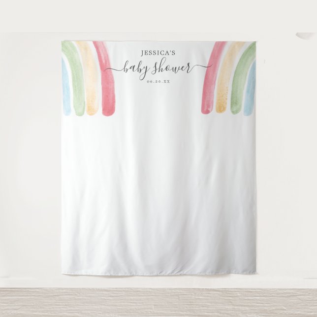 Tapete De Parede Cortina de Fundo Boho Arco-Íris para Chá de Bebê C (Frente)