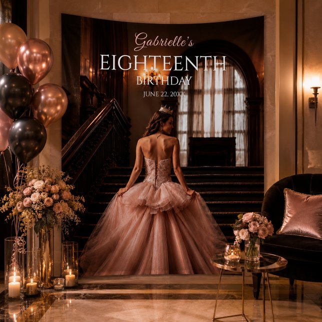 Tapete De Parede Cortina de Fundo Debut Rosa Elegante (Luxury photo booth backdrop for an elegant eighteenth birthday celebration)