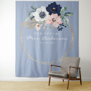 Tapete De Parede Cortina de Fundo Navy Blooms para Chá de Noiva da 