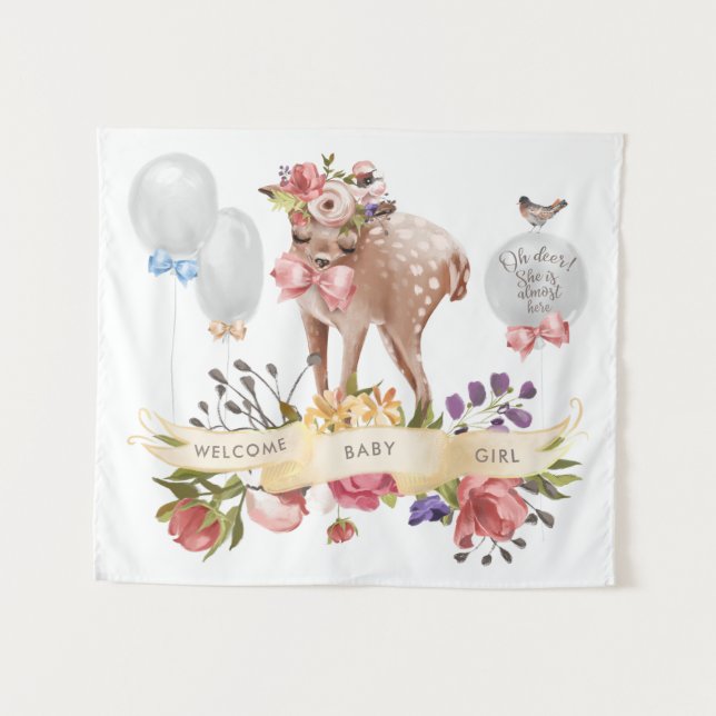 Tapete De Parede Cortina de Fundo para Chá de Bebê Oh Deer (Frente (Horizontal))