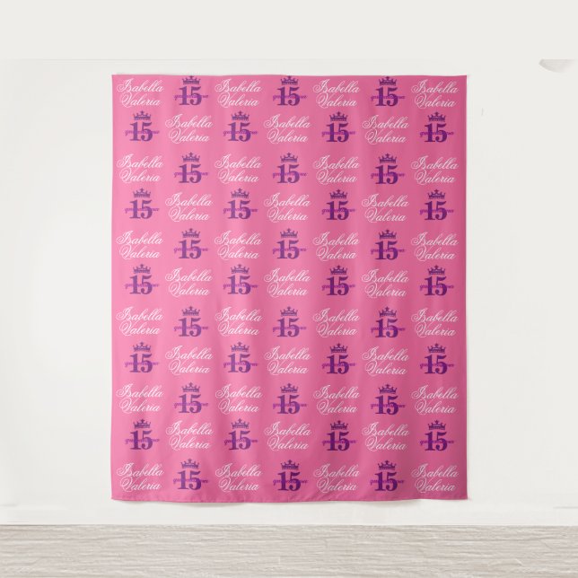 Tapete De Parede Cortina de Fundo Step e Repeat para Quinceanera (Frente)