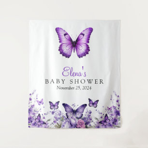Tapete De Parede Cortina Floral Roxa para Chá de Bebê com Borboleta