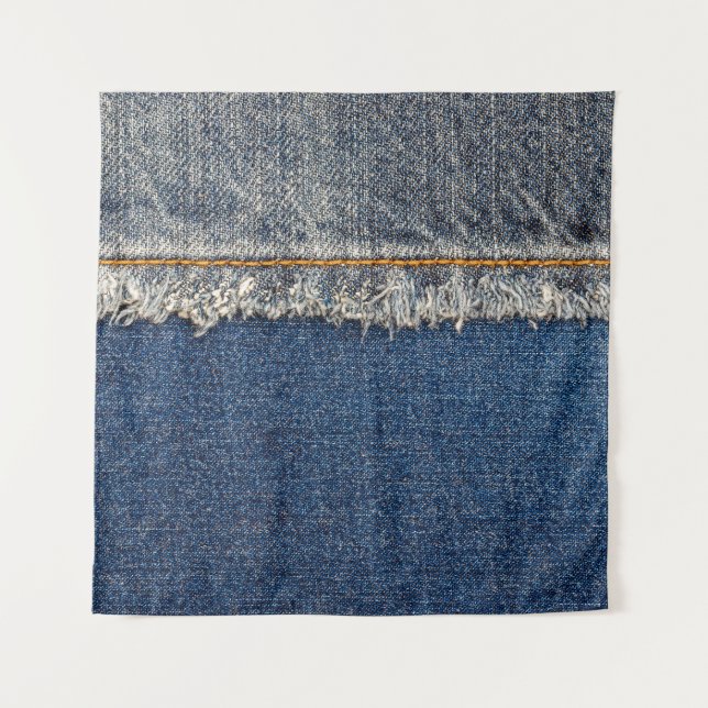 Tapete De Parede Cortina Laranja, Patch Duplo De Denim. (Frente)