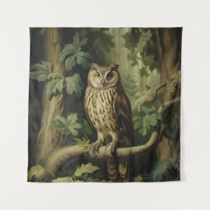 Tapete De Parede Coruja-Estilo Vintage na Floresta Encantada