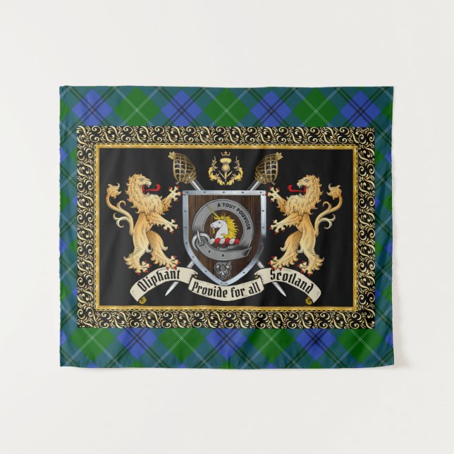 Tapete De Parede Crachá de Oliphant Clan & Motto com Leões (Frente (Horizontal))