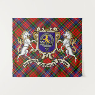 Tapete De Parede Crachá do MacPherson Clan e Unicórns com Tartan