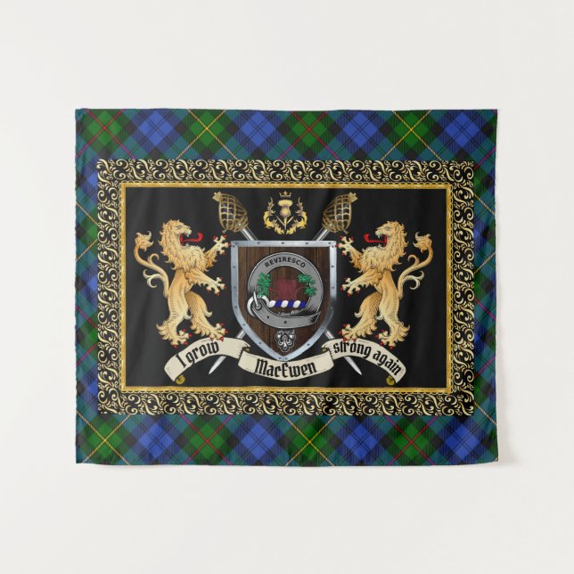 Tapete De Parede Crachá e Motto MacEwen Clan com Leões (Frente (Horizontal))