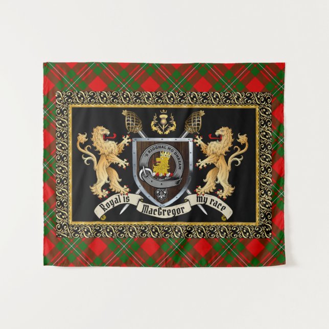 Tapete De Parede Crachá e Motto MacGregor Clan com Leões (Frente (Horizontal))