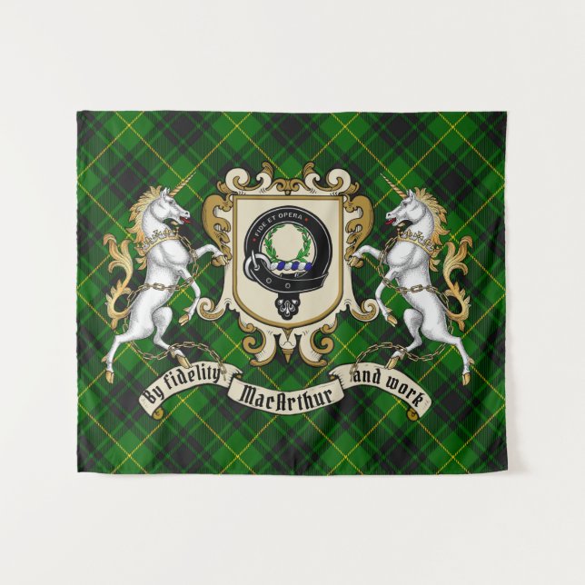 Tapete De Parede Crachá MacArthur Clan & Unicorns w/Tartan (Frente (Horizontal))