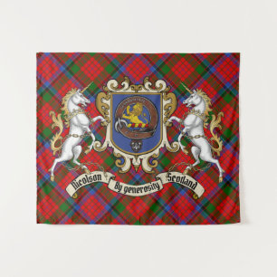 Tapete De Parede Crachá Nicolson Clan e Unicórns com Tartan