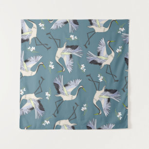 Tapete De Parede Crane Pattern, Ilustração Pássaro Voador.