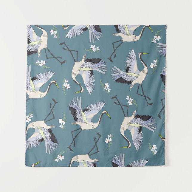 Tapete De Parede Crane Pattern, Ilustração Pássaro Voador. (Frente)