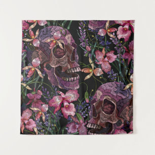 Tapete De Parede Crânio bordado: Padrão Orquídeo Gótico
