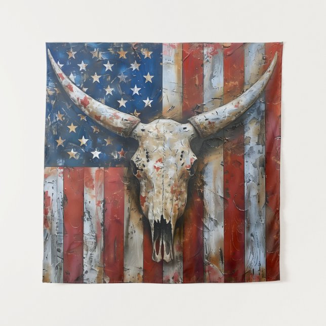 Tapete De Parede Crânio de longhorn, bandeira Patriótica Americana (Frente)