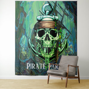 Tapete De Parede Crânio do Partido Pirata Capitão Ghost Verde