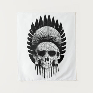 Tapete De Parede Crânio Índio Negro E Branco