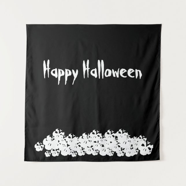 Tapete De Parede Crânios brancos pretos do Halloween empilham texto (Frente)