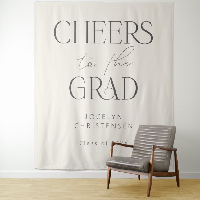 Tapete De Parede Cream Gray Cheers to the Grad Photo Backdrop (In Situ)