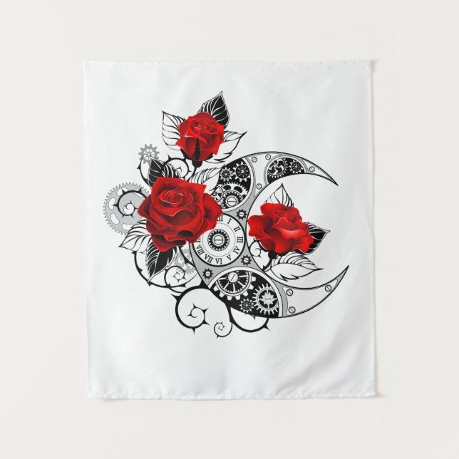 Tapete De Parede Crescente Mecânico com Rosas vermelhas (Frente)