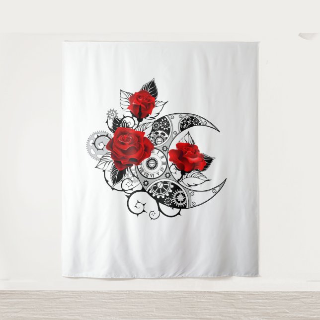 Tapete De Parede Crescente Mecânico com Rosas vermelhas (Frente)