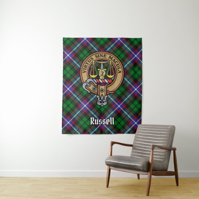 Tapete De Parede Crest do Clã Russell sobre Tartan (In Situ)