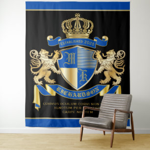 Tapete De Parede Criar seu próprio emblema Dourado azul do leão da