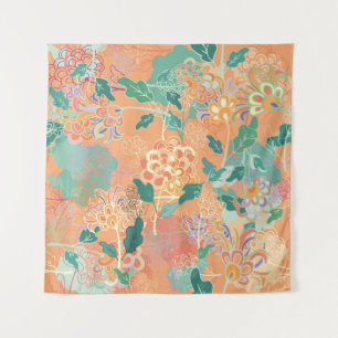 Tapete De Parede crisântemo chinês: padrão laranja floral.