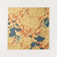 crisântemos japoneses: padrão floral amarelo.