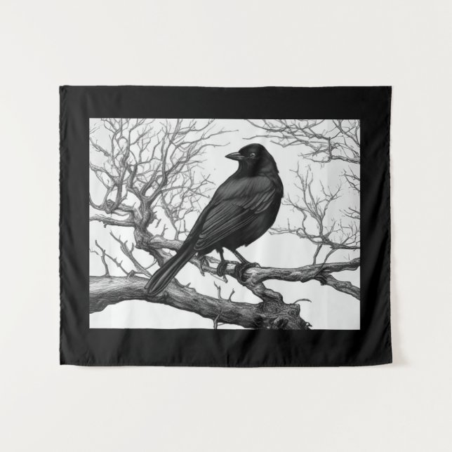 Tapete De Parede Crow Perched on Bare Winter Branches (Frente (Horizontal))