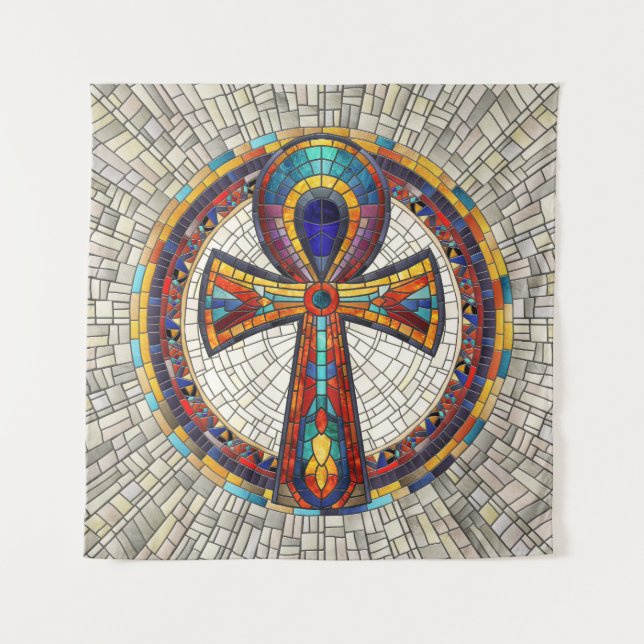Tapete De Parede Cruz Ankh egípcia - Arte mosaica (Frente)