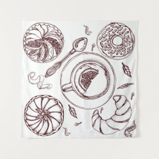 Tapete De Parede Cup of tea,  a pastry,  croissant,  vintage,  hand