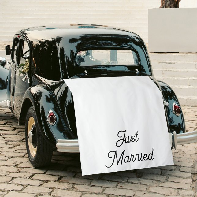 Tapete De Parede Custom Just Married Fabric Car Wedding Banner Sign (Custom Just Married Fabric Car Banner Sign Tapestry)