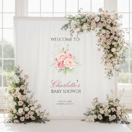 Tapete De Parede Custom pink roses girl baby shower backdrop banner