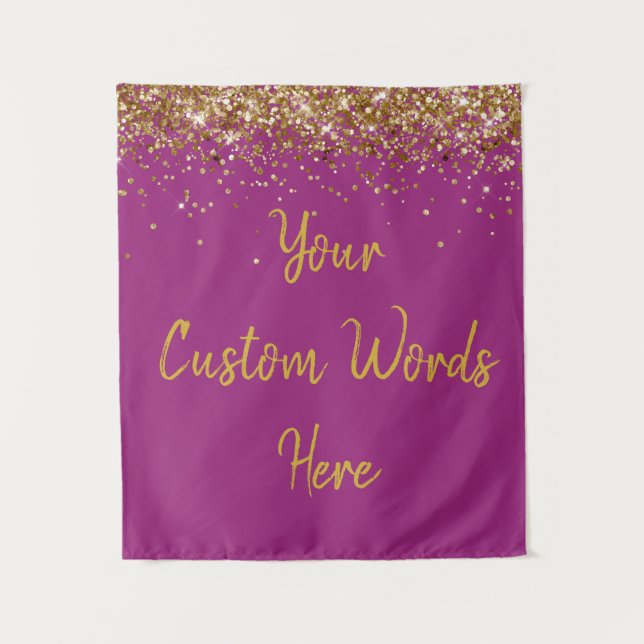 Tapete De Parede Custom Raspberry & Gold Birthday Party Photo Booth (Frente)