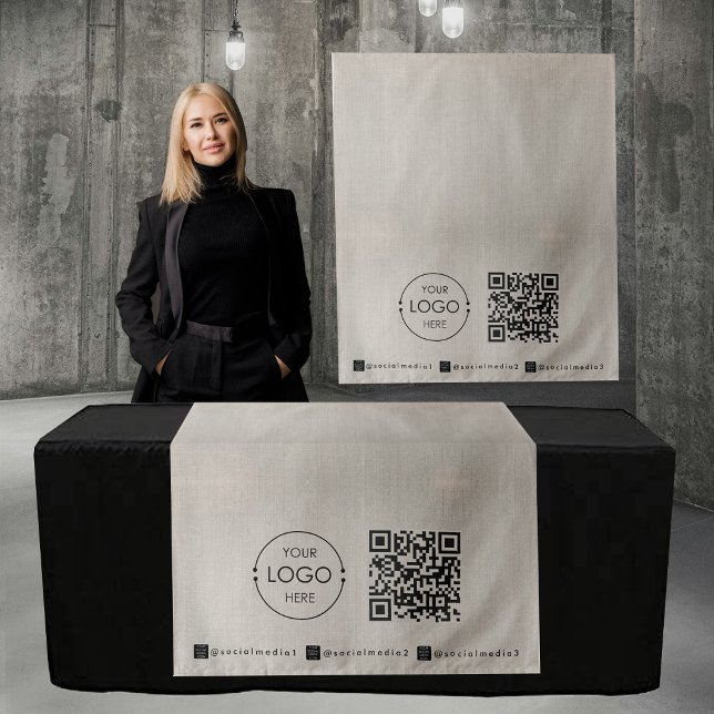 Tapete De Parede Custom Table Runner Banner Linen Business QR Code (Custom Table Runner Banner Linen Business QR Code Tapestry)
