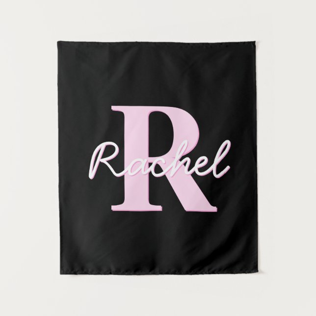 Tapete De Parede Cute Customizable Monogram | Light Pink & Black (Frente)