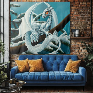 Tapete De Parede Cute Dragão Branco de Inverno Árvore de Pinheiro N