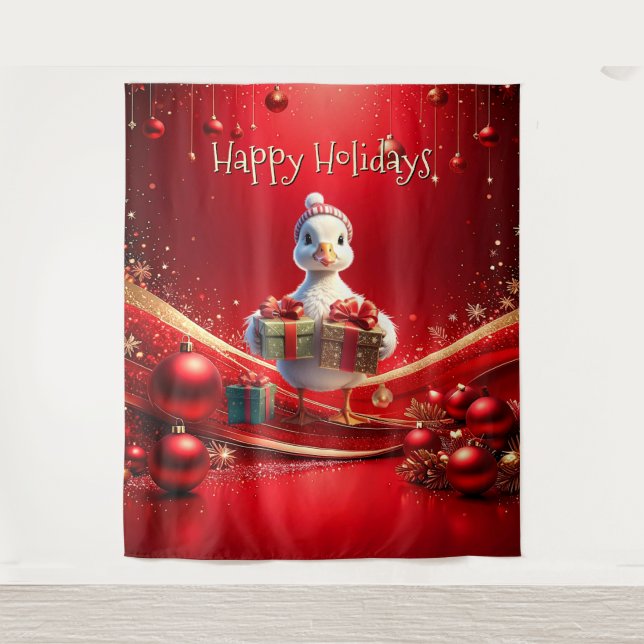 Tapete De Parede Cute Duck Christmas Holiday Backdrop (Frente)