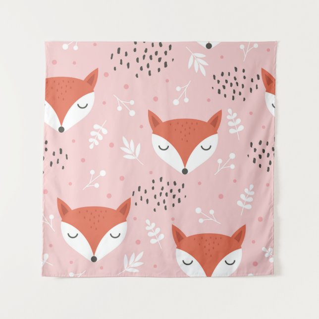 Tapete De Parede Cute fox seamless pattern, wolf hand drawn forest  (Frente)