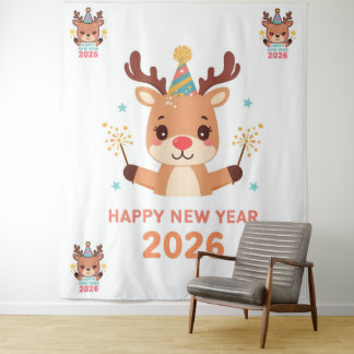 Tapete De Parede cute funny reindeer happy new year party backdrop