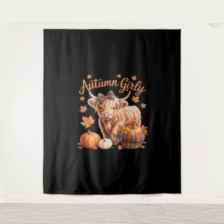 Tapete De Parede Cute Highland Cow Queda Autumn Girling Ação de Gra